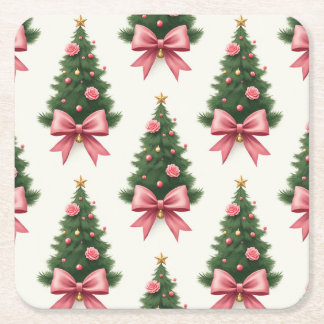 Dessous-de-verre Carré En Papier Sapin de Noël avec Ruban Rose