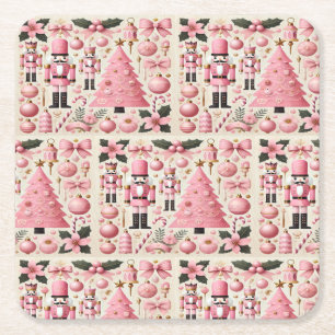 Dessous-de-verre Carré En Papier Sapin de Noël Casse-Noisette Rose