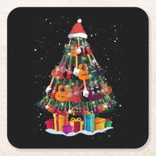 Dessous-de-verre Carré En Papier Sapin de Noël drôle en guitare