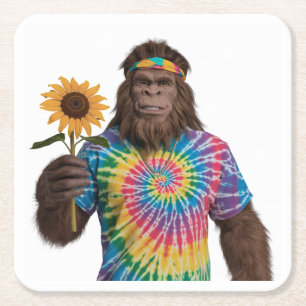 Dessous-de-verre Carré En Papier Sasquatch Hippie en Tie-Dye Avec Tournesol