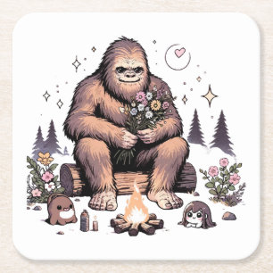 Dessous-de-verre Carré En Papier Sasquatch tenant des fleurs