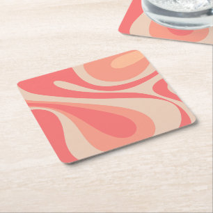 Dessous-de-verre Carré En Papier Saumon rose Mod Swirl Pastel Abstrait esthétique