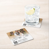 Dessous-de-verre Carré En Papier sauver la date code qr couple photo élégant (En situation)