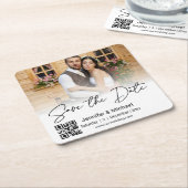 Dessous-de-verre Carré En Papier sauver la date code qr couple photo élégant (Incliné)