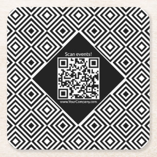 Dessous-de-verre Carré En Papier Scannable QR-code, CTA et www Black & White Event