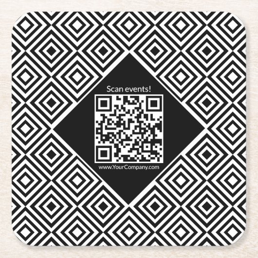 Dessous-de-verre Carré En Papier Scannable QR-code, CTA et www Black & White Event (Devant)