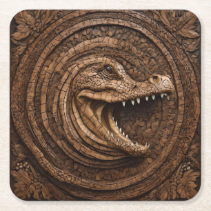 Dessous-de-verre Carré En Papier Scary Jaws : Australian Crocodile Wood Print,