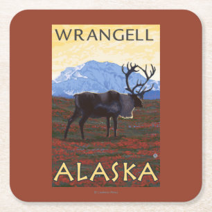 Dessous-de-verre Carré En Papier Scène de caribou - Wrangell, Alaska