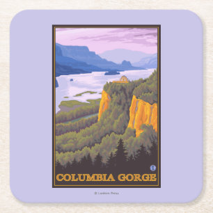 Dessous-de-verre Carré En Papier Scène de gorge du fleuve Columbia avec le point d
