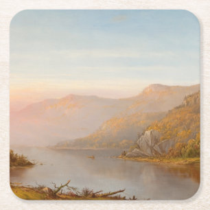 Dessous-de-verre Carré En Papier Scène de la rivière des Montagnes (automne de l'Hu