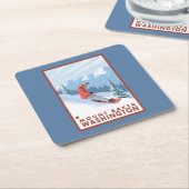 Dessous-de-verre Carré En Papier Scène de surfeur - Baker de bâti, Washington (Incliné)