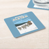 Dessous-de-verre Carré En Papier Scène Sledding de chien - Katmai, Alaska (Incliné)
