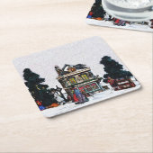 Dessous-de-verre Carré En Papier Scène Village de vacances (Incliné)