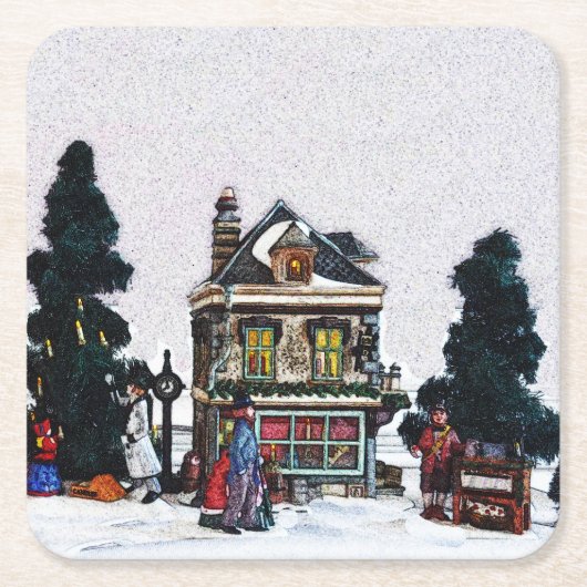 Dessous-de-verre Carré En Papier Scène Village de vacances (Devant)