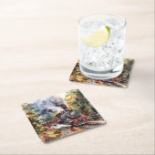 Dessous-de-verre Carré En Papier Scenic Landscape with Train (En situation)