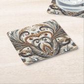 Dessous-de-verre Carré En Papier Schéma floral brillant avec pierre de gemme (Incliné)