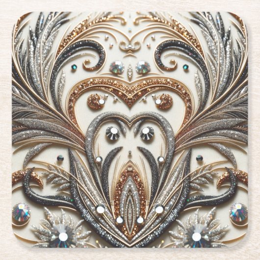 Dessous-de-verre Carré En Papier Schéma floral brillant avec pierre de gemme (Devant)