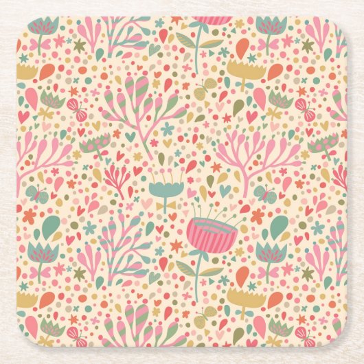 Dessous-de-verre Carré En Papier Schéma floral clair (Devant)