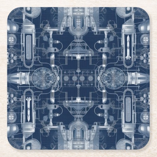 Dessous-de-verre Carré En Papier Schémas de conception de roquettes Dessin techniqu (Devant)