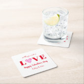 Dessous-de-verre Carré En Papier Script Amour Saint-Valentin Cœur Rouge (En situation)