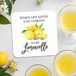 Dessous-de-verre Carré En Papier Script de brosse moderne Aquarelle Lemons Limoncel<br><div class="desc">Brosse moderne Script Aquarelle Lemons Quand La Vie Vous Donne Citrons Fabriquer Limoncello Dessous de verre en papier</div>