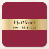 Dessous-de-verre Carré En Papier Script de nom d'or Bourgogne anniversaire (Devant)