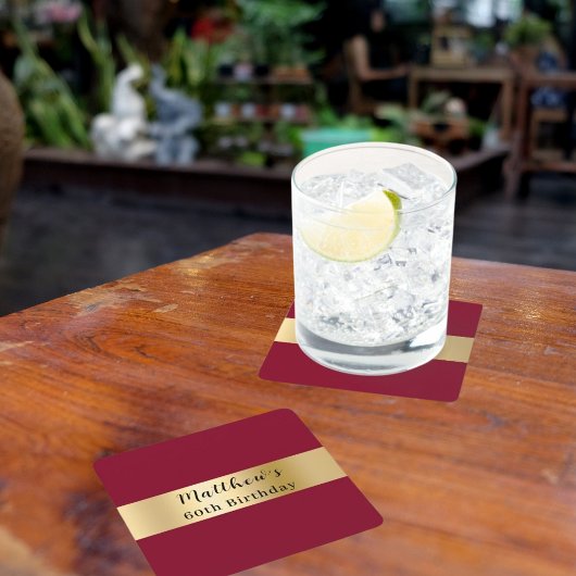 Dessous-de-verre Carré En Papier Script de nom d'or Bourgogne anniversaire