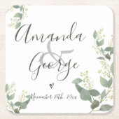 Dessous-de-verre Carré En Papier Script élégant | Eucalyptus Feuilles | Mariage (Devant)