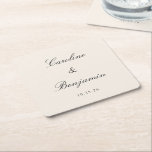 Dessous-de-verre Carré En Papier Script ivoire classique Mariage élégant Nom person<br><div class="desc">Élégant classique classique classique classique traditionnel Script élégant mariage Invitation personnalisée Carré Dessous de verre en crème d'ivoire</div>