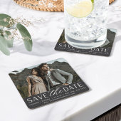 Dessous-de-verre Carré En Papier Script lisse | Photo Enregistrer la date