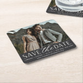 Dessous-de-verre Carré En Papier Script lisse | Photo Enregistrer la date (Incliné)