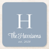 Dessous-de-verre Carré En Papier Script moderne Monogramme Dusty Blue (Devant)