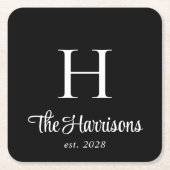 Dessous-de-verre Carré En Papier Script moderne Monogramme Noir (Devant)