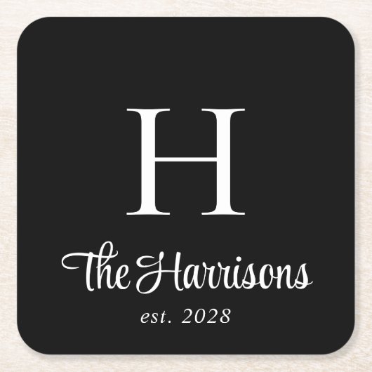 Dessous-de-verre Carré En Papier Script moderne Monogramme Noir (Devant)