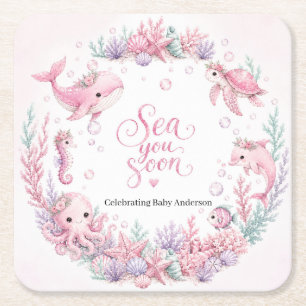 Dessous-de-verre Carré En Papier Sea You Soon Rose Sous l'Océan Fête de Naissance P