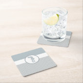 Dessous-de-verre Carré En Papier Seahorse Bleu Classique Nautique Élégant (En situation)