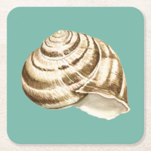 Dessous-de-verre Carré En Papier Sépia Shell rayé sur Teal