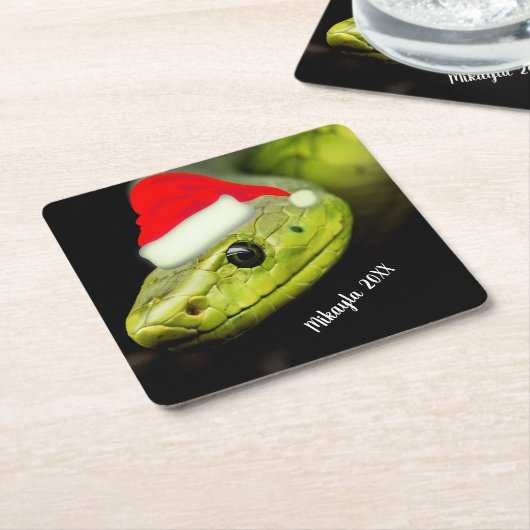 Dessous-de-verre Carré En Papier Serpent d'arbre vert à Santa Hat (Incliné)