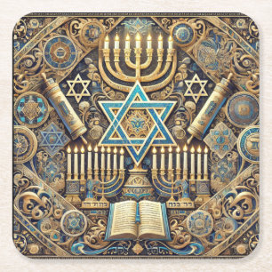 Dessous-de-verre Carré En Papier Serviettes juives de Hanukkah Menorah