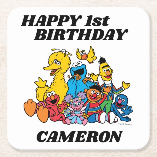 Dessous-de-verre Carré En Papier Sesame Street Pals 1er anniversaire (Devant)
