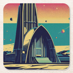 Dessous-de-verre Carré En Papier SF Église futuriste 3