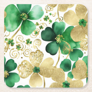 Dessous-de-verre Carré En Papier Shamrock de la fête de la St Patrick Vert et Or