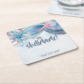 Dessous-de-verre Carré En Papier Shellabration | Étoile de mer à l'aquarelle coquil (Incliné)