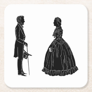 Dessous-de-verre Carré En Papier silhouette d'abraham lincoln et de mary todd linco