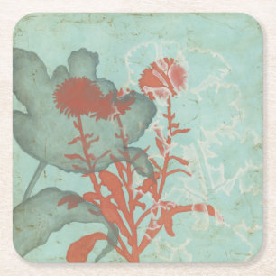 Dessous-de-verre Carré En Papier Silhouette des fleurs rouges sur l'arrière - plan