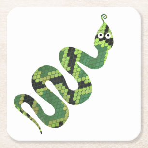 Dessous-de-verre Carré En Papier Silhouette d'impression en noir et vert serpent