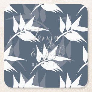 Dessous-de-verre Carré En Papier Silhouette Navy Fleurs Feuilles