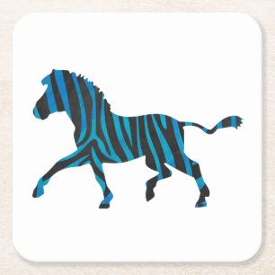 Dessous-de-verre Carré En Papier Silhouette noire et bleue Zebra