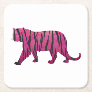 Dessous-de-verre Carré En Papier Silhouette Tigre rose et noir