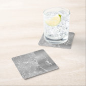 Dessous-de-verre Carré En Papier Silver Glitter Glam Bling Personalized (En situation)